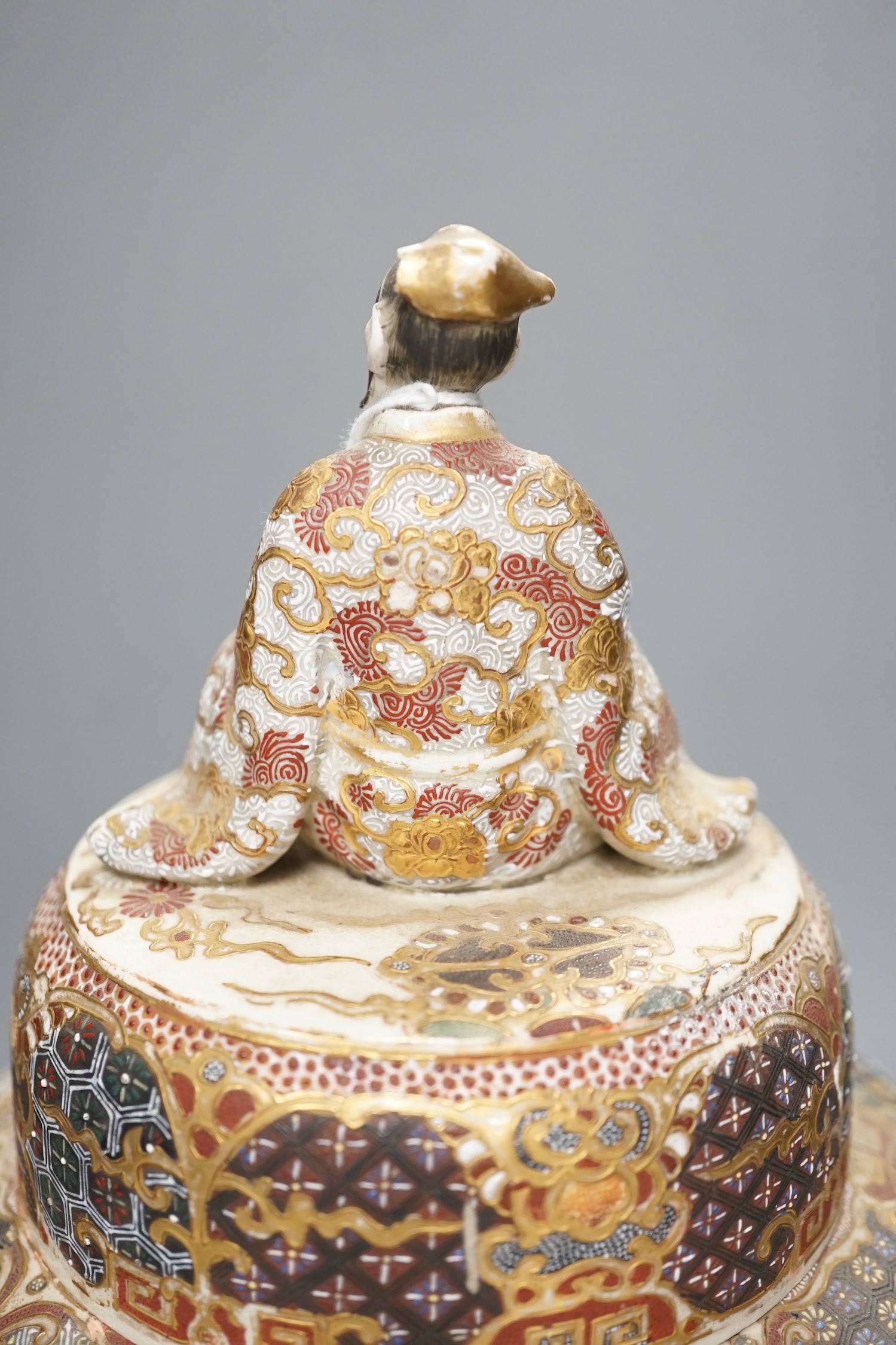 A Japanese Satsuma jar and cover, Meiji period, 29cm high 29cm, cover a.f
